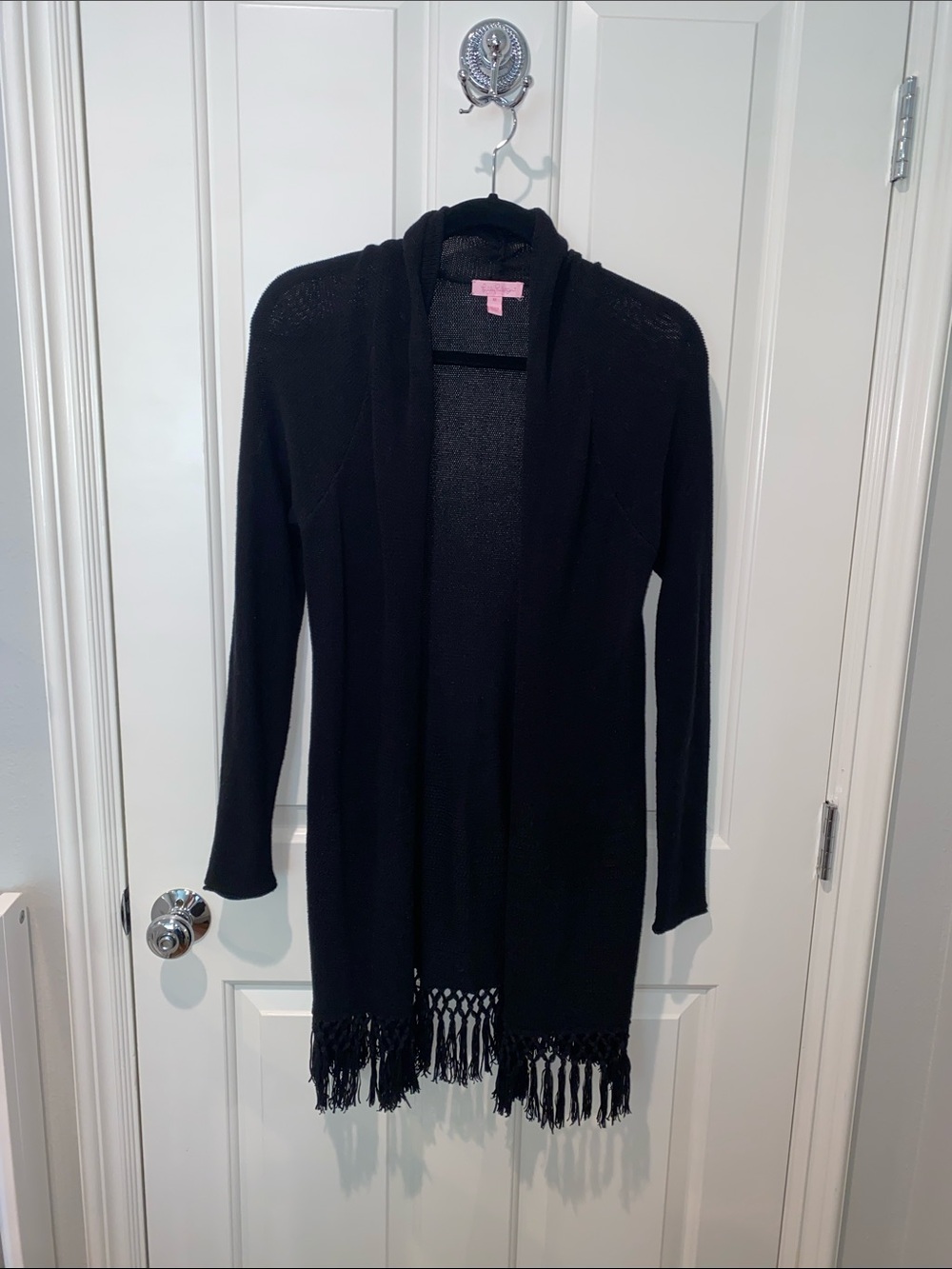 Lilly Pulitzer Tatum Black Fringe Open-Front Women's Sweater Cardigan